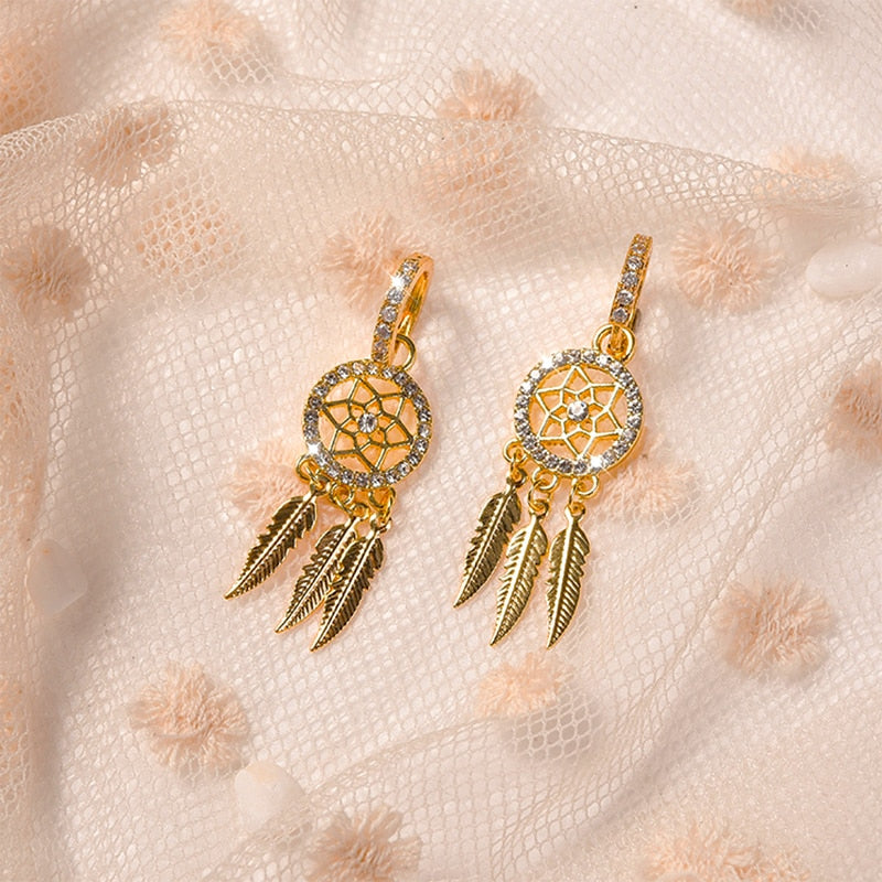 Dreamcatcher 14k Solid Gold Earrings