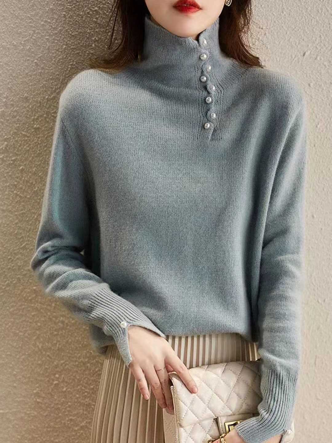 STELLA |  Vintage Buttoned Turtleneck Knitted Sweater