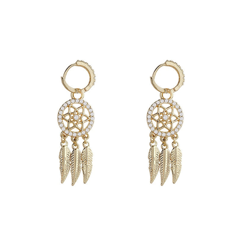 Dreamcatcher 14k Solid Gold Earrings