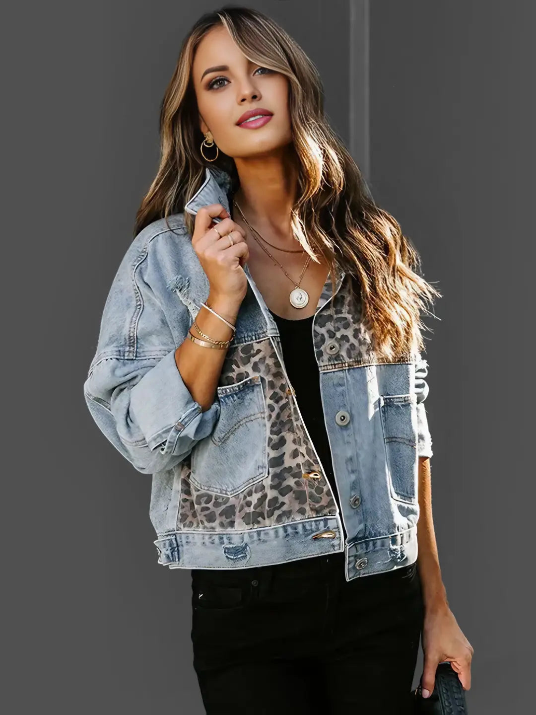 TERESA | Leopard Print Denim Jacket