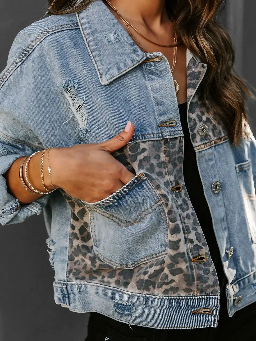 TERESA | Leopard Print Denim Jacket