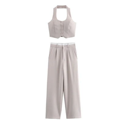 ALEXA - Solid Vest Pant Suit Set