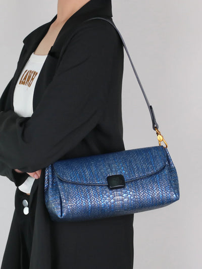 Embossed Snake-Print Shoulder Bag