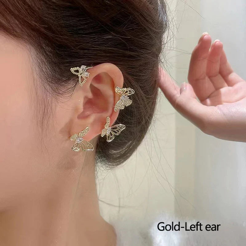 Exquisite Sparkling Zircon Leaves Ear Cuff Stud Earring for Women Silver Color Cubic Zirconia Earrings Party Jewelry